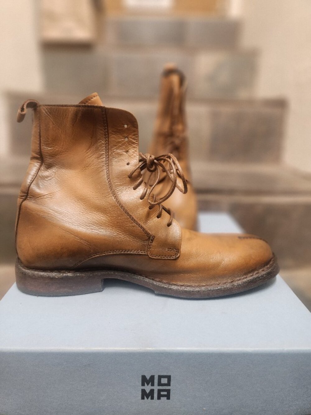 MOMA Men's Lace-up Boods, Hand-made in Italy, Size 9 Cognac